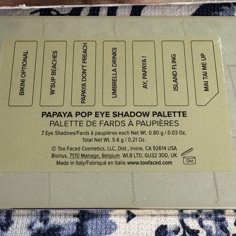 Too Faced Papaya Pop Eye Shadow Palette - 7 Shades - NIB